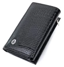 Гаманець ST Leather Три складення з натуральної шкіри Чорний (22707)