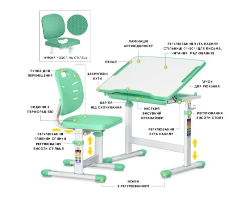 Парта зі стільцем Evo-kids Evo-06 Plus Geen (Evo-06 Plus Z)