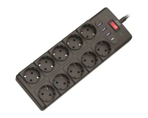 Мережевий фільтр живлення 2E 2E-SP10M3USBBK 3m (2E-SP10M3USBBK)
