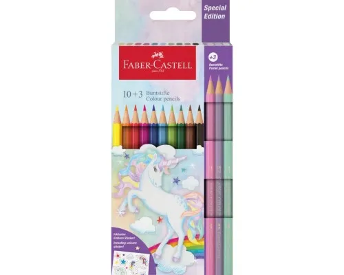 Олівці кольорові Faber-Castell PASTEL UNICORN 10+3 кольори (111219) (32515)