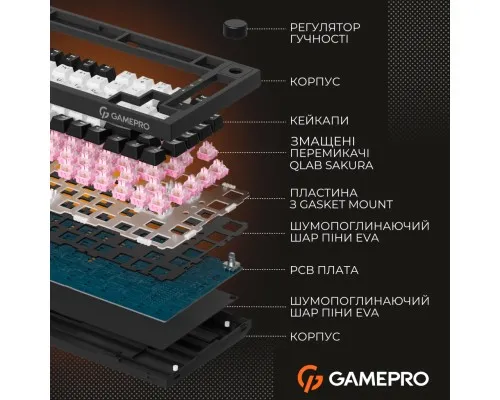 Клавіатура GamePro MK160 V2 Warden QLAB Sakura Linear RGB USB UA Black (MK160-V2-B-QS)