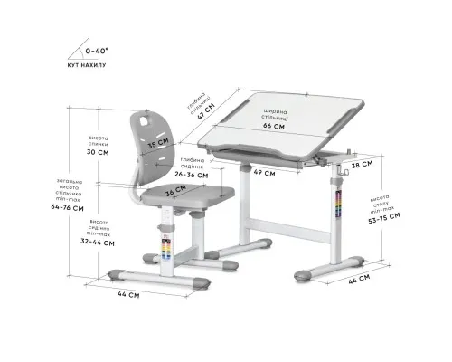 Парта зі стільцем Evo-kids Evo-06 Plus Grey (Evo-06 Plus G)