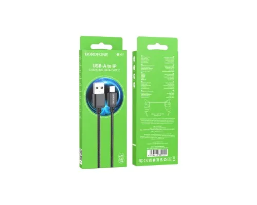 Дата кабель USB 2.0 AM to Lightning 1.0m 2.4A nylon BX87 black BOROFONE (6974443389005)