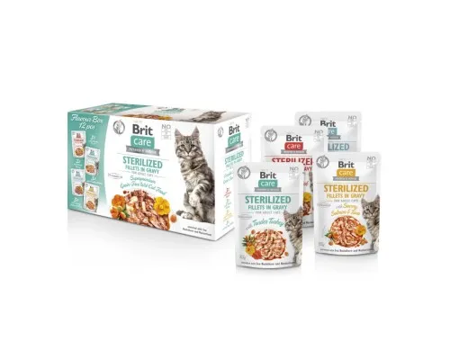 Вологий корм для кішок Brit Care Fillets in Gravy Flavour box Sterilized 12х85 г (8595602565337)