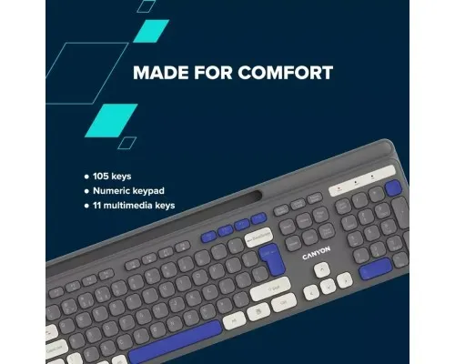 Клавіатура Canyon HKB-W03 Wireless UA Grey (CNS-HKBW03DG)