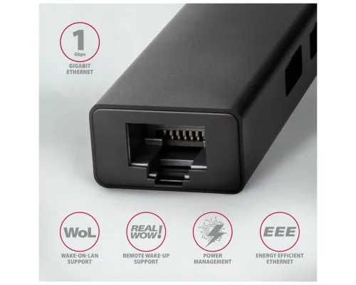 Концентратор AXAGON USB-C to 3xUSB-A + RJ45 0.2m metal black (HMC-GL3A)