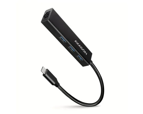 Концентратор AXAGON USB-C to 3xUSB-A + RJ45 0.2m metal black (HMC-GL3A)