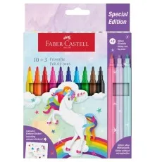 Фломастери Faber-Castell Єдиноріг 10 кольорів + 3 пастельних металика + наклейки у картонній коробці (32632)