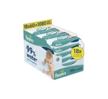 Дитячі вологі серветки Pampers 99 Water 60 шт х 18 пачок (1080 шт) (8006530116374)