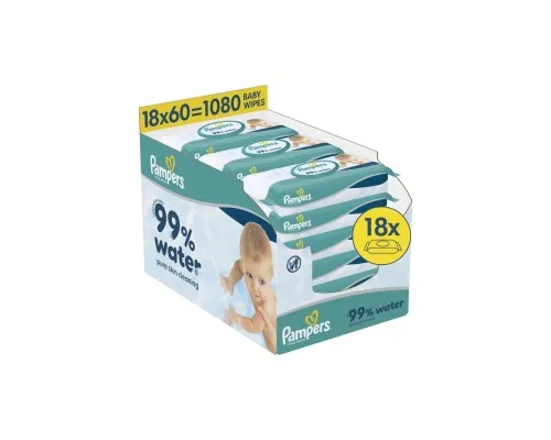 Дитячі вологі серветки Pampers 99 Water 60 шт х 18 пачок (1080 шт) (8006530116374)