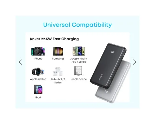 Батарея універсальна Anker 20000mAh 22.5W Built-In USB-C Cable White (A110EH21)
