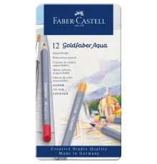 Олівці кольорові Faber-Castell GoldFaber акварельні, металевий пенал 12 кольорів (114612) (27637)