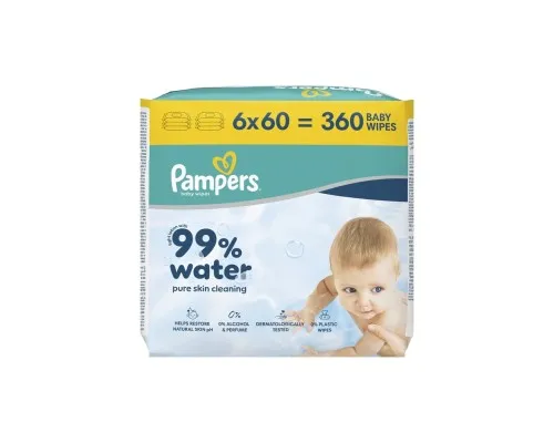 Дитячі вологі серветки Pampers 99 Water 60 шт х 6 пачок (360 шт) (8006530116596)
