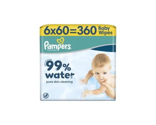 Дитячі вологі серветки Pampers 99 Water 60 шт х 6 пачок (360 шт) (8006530116596)