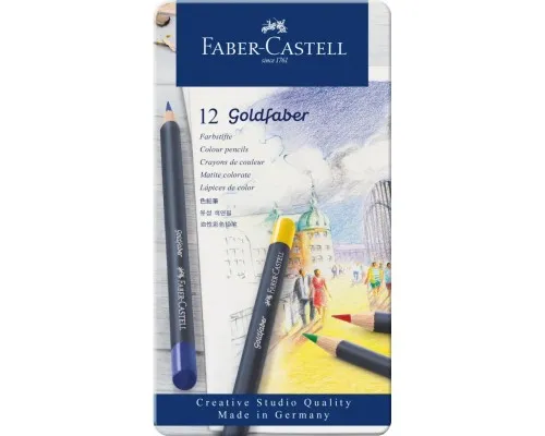 Олівці кольорові Faber-Castell GoldFaber металевий пенал 12 кольорів (114712) (27641)