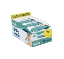 Дитячі вологі серветки Pampers 99 Water 60 шт х 9 пачок (540 шт) (8006530116459)