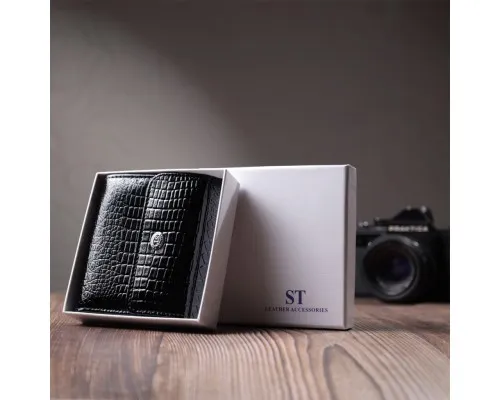 Гаманець ST Leather З натуральної шкіри Чорний (22706)