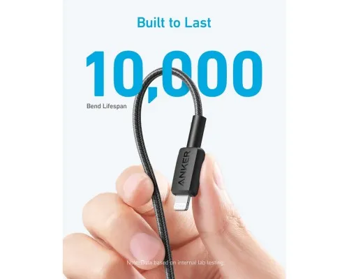 Дата кабель USB-C to Lightning 1.8m nylon 322 black Anker (A81B6G11)