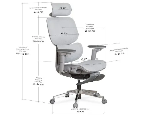 Офісне крісло Mealux D2 Air Plus Grey (HF-D2 Plus M/G)
