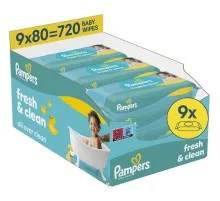 Дитячі вологі серветки Pampers Fresh Clean 80 шт х 9 пачок (720 шт) (8006530134583)