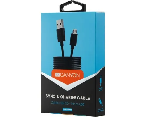Дата кабель USB 2.0 AM to Micro 5P 1.0m Canyon (CNE-USBM1B)