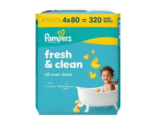 Дитячі вологі серветки Pampers Fresh Clean Baby Wipes 4 х 80 шт (320 шт) (8001841078052)