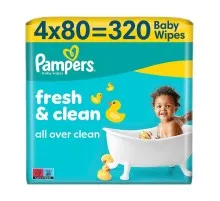 Дитячі вологі серветки Pampers Fresh Clean Baby Wipes 4 х 80 шт (320 шт) (8001841078052)