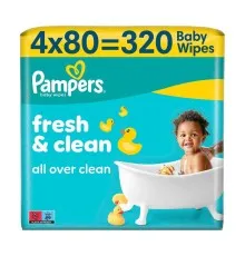 Дитячі вологі серветки Pampers Fresh Clean Baby Wipes 4 х 80 шт (320 шт) (8001841078052)