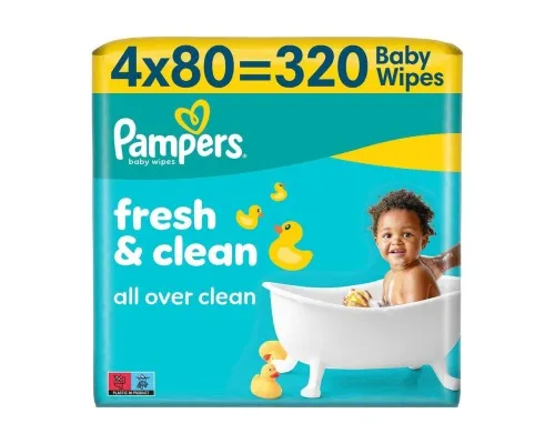 Дитячі вологі серветки Pampers Fresh Clean Baby Wipes 4 х 80 шт (320 шт) (8001841078052)