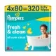Дитячі вологі серветки Pampers Fresh Clean Baby Wipes 4 х 80 шт (320 шт) (8001841078052)