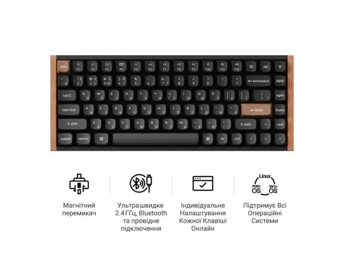 Клавіатура Keychron K2HE Gateron Double-Rail Magnetic Nebula Hot-swap QMK Wireless/Bluetooth/USB-А UA Wood/Black (K2H-F1-UA)