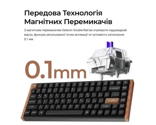Клавіатура Keychron K2HE Gateron Double-Rail Magnetic Nebula Hot-swap QMK Wireless/Bluetooth/USB-А UA Wood/Black (K2H-F1-UA)