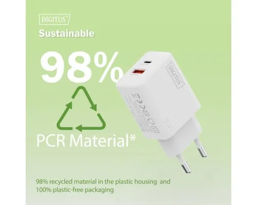 Зарядний пристрій Digitus 1xUSB-C + 1xUSB 30W GaN (DA-10301)