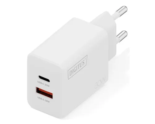 Зарядний пристрій Digitus 1xUSB-C + 1xUSB 30W GaN (DA-10301)