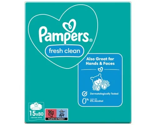 Дитячі вологі серветки Pampers Fresh Clean 15 пачок х 80 шт (1200 шт) (8001841078496)