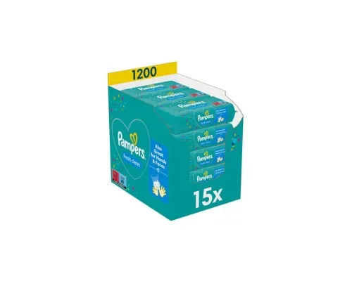 Дитячі вологі серветки Pampers Fresh Clean 15 пачок х 80 шт (1200 шт) (8001841078496)