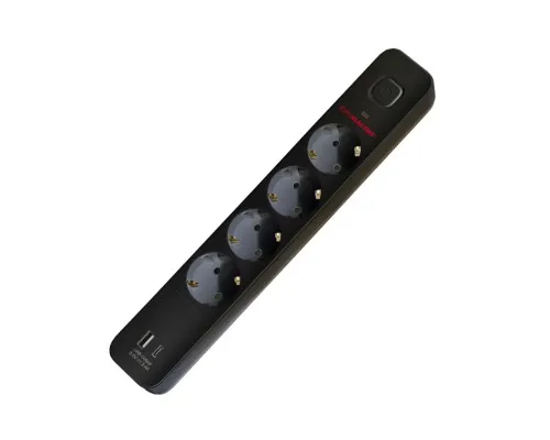 Мережевий розгалужувач EUROELECTRIC X2 16A 2xUSB Black з заземленням (EE-2/2USB-16A(black))