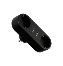 Мережевий розгалужувач EUROELECTRIC X2 16A 2xUSB Black з заземленням (EE-2/2USB-16A(black))