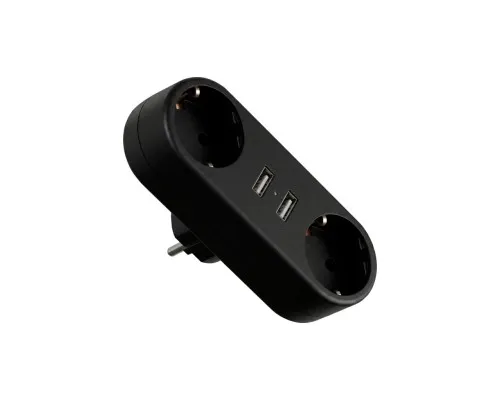 Мережевий розгалужувач EUROELECTRIC X2 16A 2xUSB Black з заземленням (EE-2/2USB-16A(black))