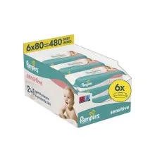 Дитячі вологі серветки Pampers Sensitive 6 пачок х 80 шт (480 шт) (8006540174531)