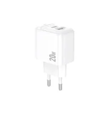 Зарядний пристрій BOROFONE BAS44A 1xUSB-C PD20W + 1xUSB QC3.0 white (6941991113840)