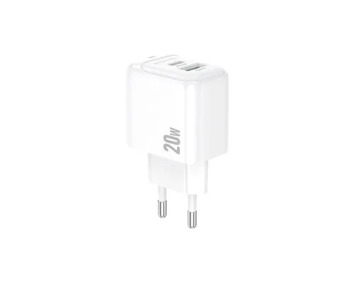 Зарядний пристрій BOROFONE BAS44A 1xUSB-C PD20W + 1xUSB QC3.0 white (6941991113840)