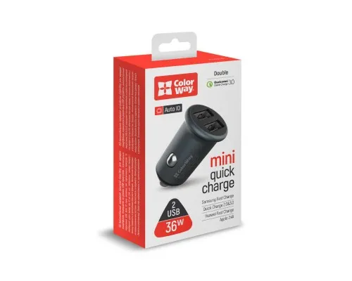 Зарядний пристрій ColorWay 2USB Quick Charge 3.0 (36W) Gray (CW-CHA036Q-GR)