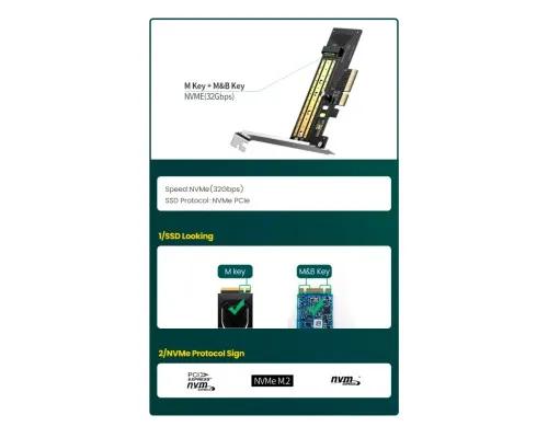 Контролер Ugreen PCI-E 3.0 for SSD M.2 NVMe + M.2 NGFF CM302 (70504)