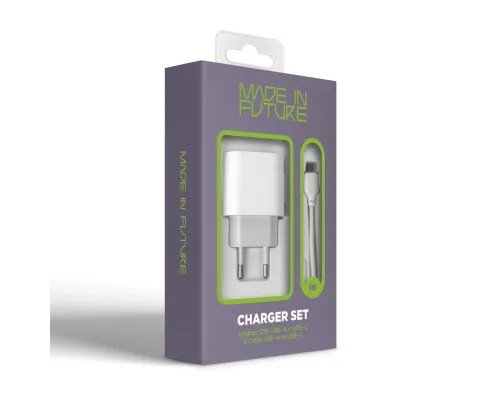 Зарядний пристрій MadeInFuture MFS12 12W 1xUSB-A + 1xUSB-C + cable USB-A to USB-C White (MIF82822)