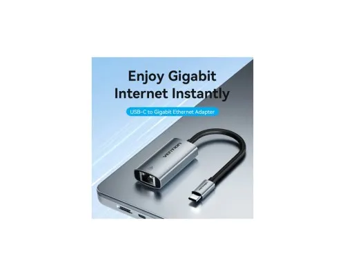 Перехідник USB-C to RJ45 Ethernet 1000Mbps black VENTION (CFPHB)