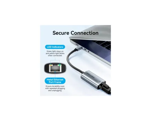Перехідник USB-C to RJ45 Ethernet 1000Mbps black VENTION (CFPHB)