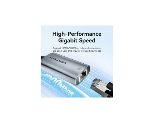 Перехідник USB-C to RJ45 Ethernet 1000Mbps black VENTION (CFPHB)