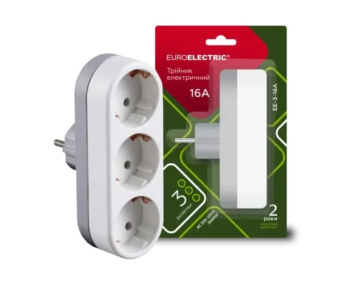 Мережевий розгалужувач EUROELECTRIC X3 16 A White з заземленням (EE-3-16A)
