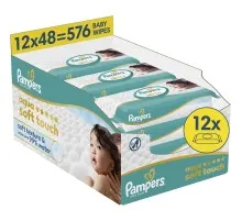 Дитячі вологі серветки Pampers Aqua Soft Touch 48 шт х 12 пачок (576 шт) (8006530140225)